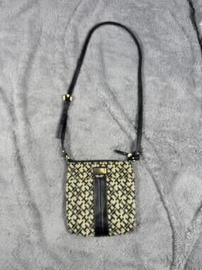 Tommy Hilfiger Crossbody Bag Womens Small Black Logo Jacquard Faux Leather Zip